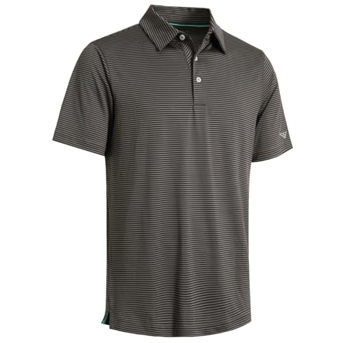 Men's Golf Polo Shirts Short Sleeve Striped Performance Moisture Wicking Dry Fit Golf Shirts for Men