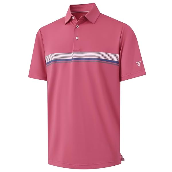 M MAELREG Golf Shirts for Men Short Sleeve Regular Fit Moisture Wicking Performance Casual Striped Print Mens Polo Shirts