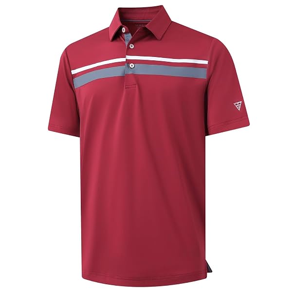 M MAELREG Golf Shirts for Men Short Sleeve Regular Fit Moisture Wicking Performance Casual Striped Print Mens Polo Shirts