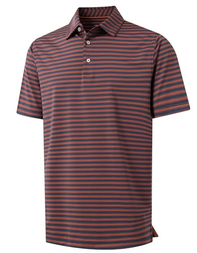 M MAELREG Golf Shirts for Men Short Sleeve Dry Fit Casual Striped Performance Moisture Wicking Collared Mens Polo Shirts