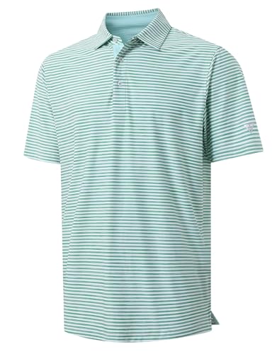 M MAELREG Golf Polo Shirts for Men Short Sleeve Dry Fit Striped Performance Moisture Wicking Collared Casual Mens Golf Shirt