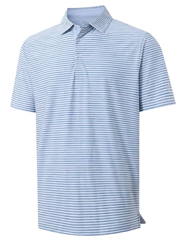 M MAELREG Golf Polo Shirts for Men Short Sleeve Dry Fit Striped Performance Moisture Wicking Collared Casual Mens Golf Shirt