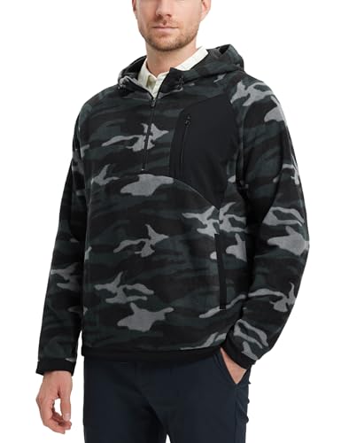 M MAELREG Hoodies for Men Quarter Zip Hooded Pullover Heavyweight Warm Microfleece Golf Polar Fleece Sweatshirt for Men