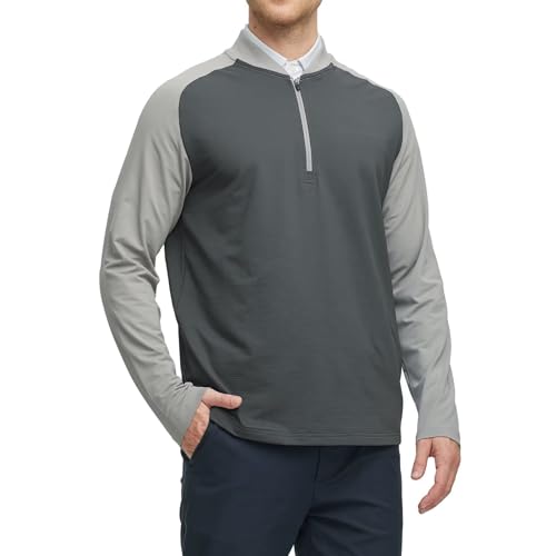 M MAELREG Quarter Zip Pullover Men Moisture Wicking Micro Fleece Performance Raglan Collarless Golf Sweatshirts for Men
