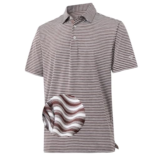 M MAELREG Golf Polo Shirts for Men Stripe Performance Moisture Wicking Dry Fit Collared Mens Polo Shirts Short Sleeve