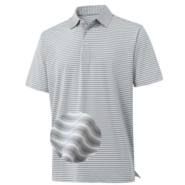 M MAELREG Golf Polo Shirts for Men Stripe Performance Moisture Wicking Dry Fit Collared Mens Polo Shirts Short Sleeve