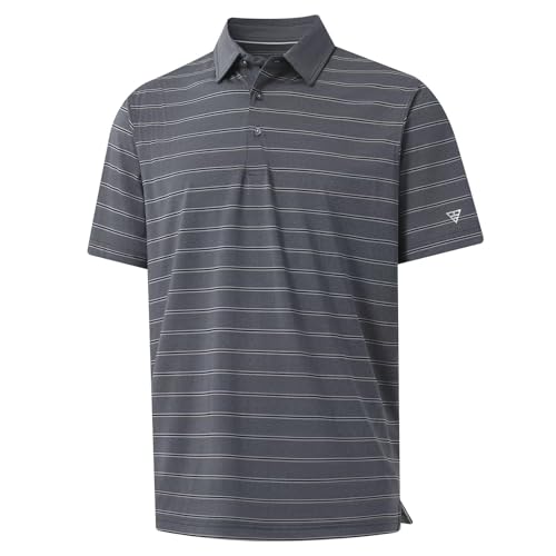 M MAELREG Golf Shirts for Men Moisture Wicking Striped Polo Performance Dry Fit Business Sports Mens Polo Shirts Short Sleeve