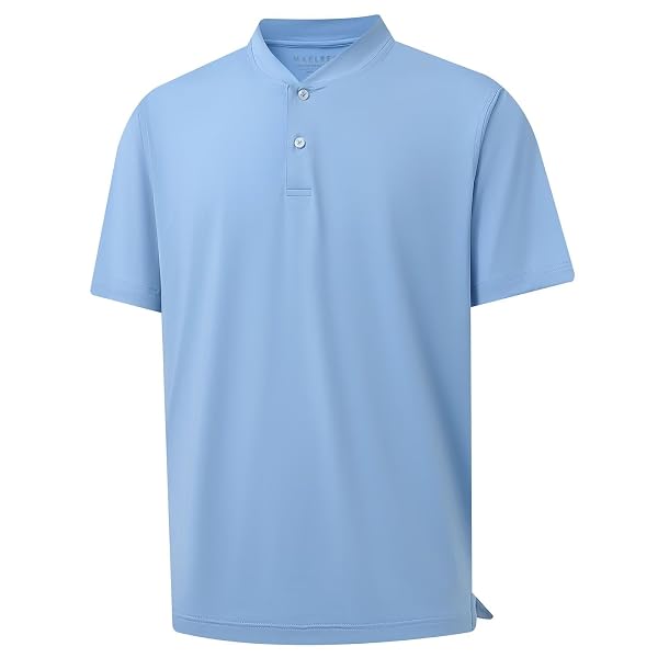 M MAELREG Collarless Golf Shirts for Men Dry Fit Moisture Wicking Performance Solid Casual Mens Henley Shirts Short Sleeve