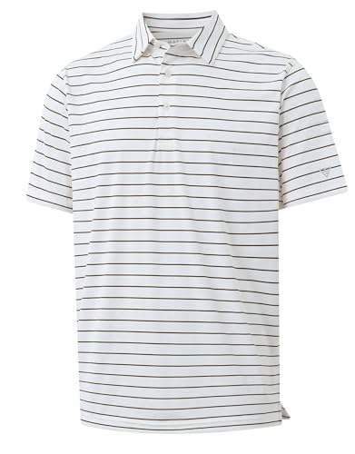 M MAELREG Mens Striped Golf Shirts Short Sleeve Silk-Like Touch Water-Resistant Breathable Soft Collared Polo Shirts for Men