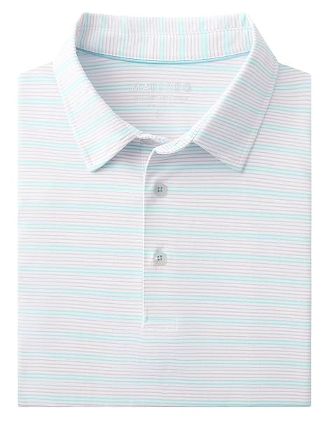 M MAELREG Mens Golf Shirts Dry Fit Moisture Wicking Performance Sports Short Sleeve Striped Collared Polo Shirts for Men