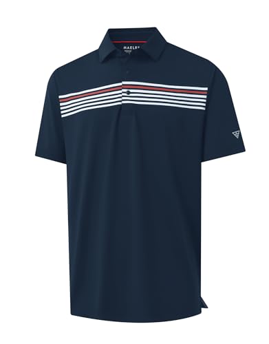M MAELREG Mens Golf Shirts Short Sleeve Chest Print Stripe Moisture Wicking Dry Fit Casual Collared Mens Polo Shirts