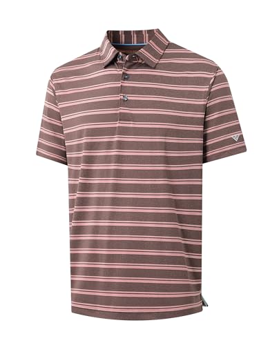 M MAELREG Golf Shirts for Men Print Performance Moisture Wicking Dry Fit Heather Stripe Collared Mens Polo Shirt Short Sleeve
