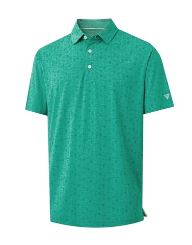 M MAELREG Golf Shirts for Men Print Performance Moisture Wicking Dry Fit Heather Stripe Collared Mens Polo Shirt Short Sleeve