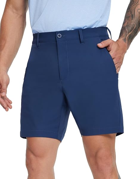 M MAELREG Men's Golf Shorts with 8 Pockets 7" Inseam Water Resistant Quick Dry Flat Front Dress Shorts for Casual Work Travel