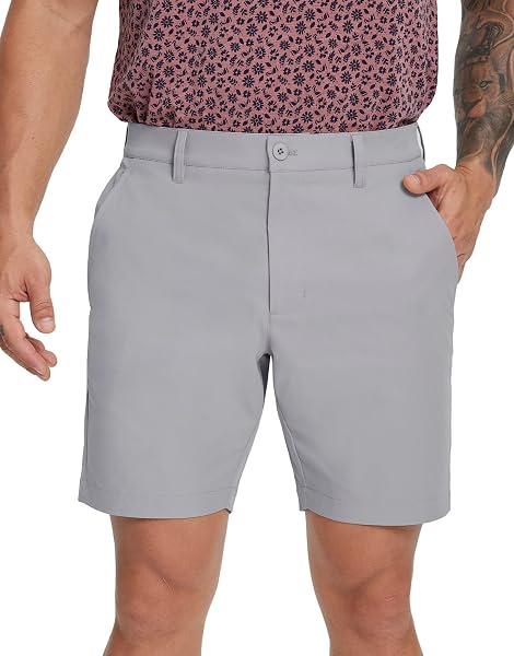 M MAELREG Men's Golf Shorts with 8 Pockets 7" Inseam Water Resistant Quick Dry Flat Front Dress Shorts for Casual Work Travel
