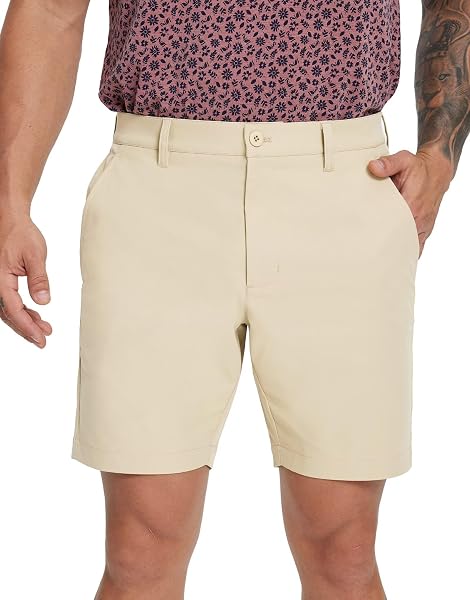 M MAELREG Men's Golf Shorts with 8 Pockets 7" Inseam Water Resistant Quick Dry Flat Front Dress Shorts for Casual Work Travel