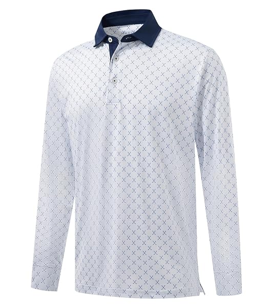 M MAELREG Golf Shirts for Men Dry Fit Performance Moisture Wicking Casual Print Collared Long Sleeve Polo Shirts for Men