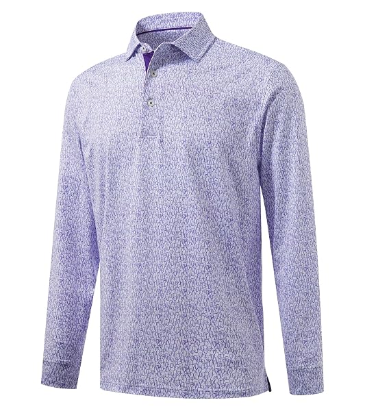 M MAELREG Golf Shirts for Men Dry Fit Performance Moisture Wicking Casual Print Collared Long Sleeve Polo Shirts for Men