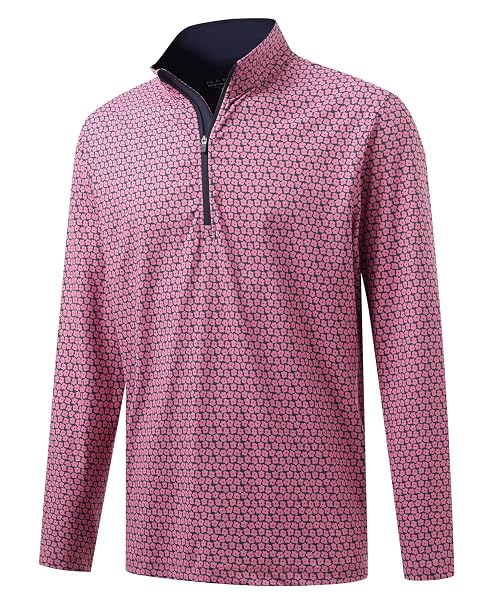 M MAELREG Quarter Zip Golf Pullover Men Dry Fit Long Sleeve Performance Wicking 1/4 Zip Full Print Pullover Mens Sweatshirt
