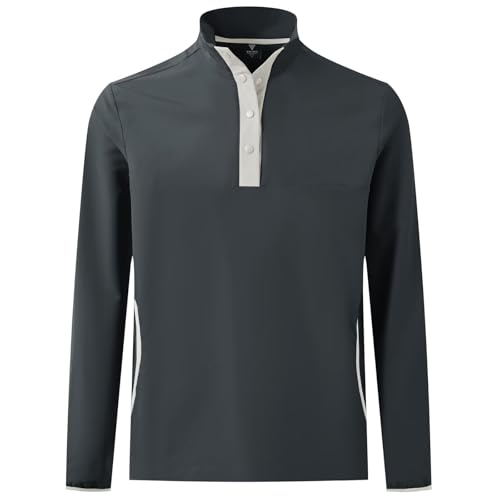M MAELREG Mens Half Button Golf Pullover for Men with Pockets Mock Neck Sports Dry Fit Lightweight Long Sleeve Mens Pullover Dark Grey XX-Large