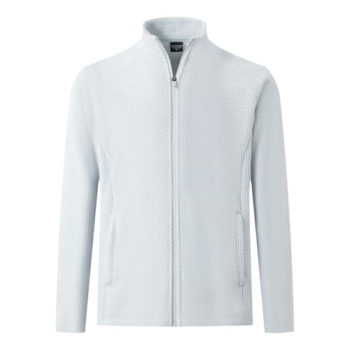 M MAELREG Winter Fleece Jackets for Men Lightweight Stand Collar Fashion Wave Texture Warm Full Zip Mens Coat with Pockets Light Grey XX-Large