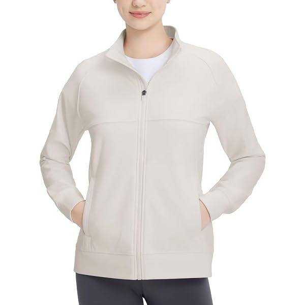 M MAELREG Fleece Lined Jacket Women Mock Neck Performance Water-Resistant Lightweight Stretch Athletic Jackets with Pockets