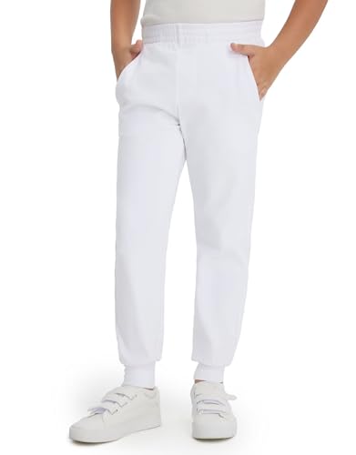 M MAELREG Boys Fleece Sweatpants Stretch Water Resistant Golf Joggers for Boys with Zipper Pockets Athletic Track Pants White 8 Years