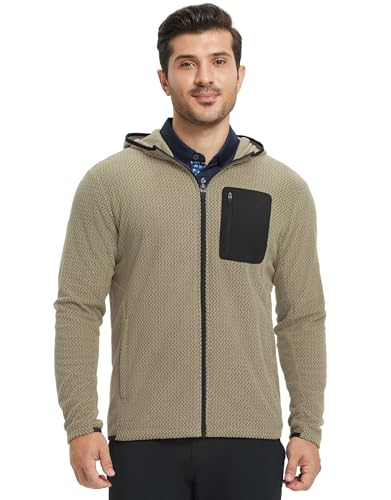 M MAELREG Fleece Hoodies Jacket Men Full Zip with 3 Zip Pockets Lightweight Soft Warm Hoodie for Golf Athletic Travel Desert Yellow 3X-Large