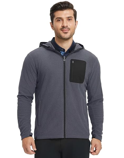 M MAELREG Fleece Hoodies Jacket Men Full Zip with 3 Zip Pockets Lightweight Soft Warm Hoodie for Golf Athletic Travel
