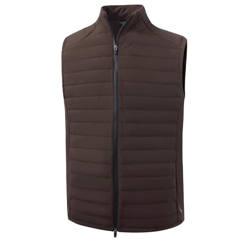 M MAELREG Mens Lightweight Puffer Vest Water-Resistant Winter Outerwear Full Zip Sleeveless Jacket for Outdoor Golf Coffee Brown Small