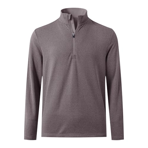 M MAELREG Mens Quarter Zip Pullover Golf Casual Fleece Lined Warmth Lightweight Stretch Mock Neck 1/4 Zip Sweatshirts for Men Drak Red 3X-Large