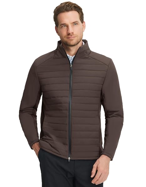M MAELREG Men's Quilted Puffer Golf Jacket – Insulated Winter Outerwear, Stand Collar, Full Zip, 5 Pockets & 4-Way Stretch