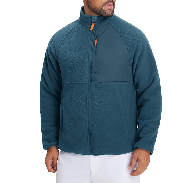 M MAELREG Men's Reversible Fleece Jacket with 5 Pockets Lightweight Zip Up Golf Jackets Winter Warm Casual Coat Windbreaker