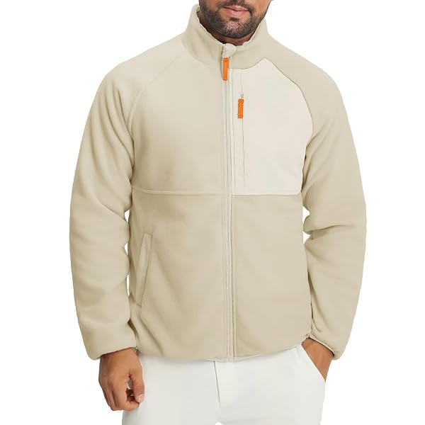 M MAELREG Men's Reversible Fleece Jacket with 5 Pockets Lightweight Zip Up Golf Jackets Winter Warm Casual Coat Windbreaker