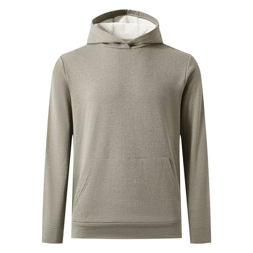 M MAELREG Mens Hoodies Pullover Fleece Warm Lightweight Grid Texture Athletic Golf Hooded Sweatshirt with Kangaroo Pocket