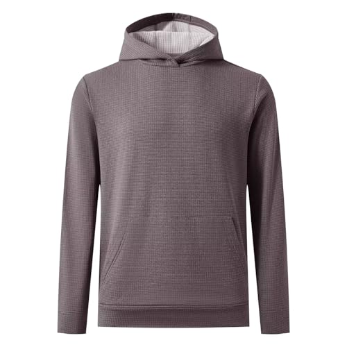 M MAELREG Mens Hoodies Pullover Fleece Warm Lightweight Grid Texture Athletic Golf Hooded Sweatshirt with Kangaroo Pocket