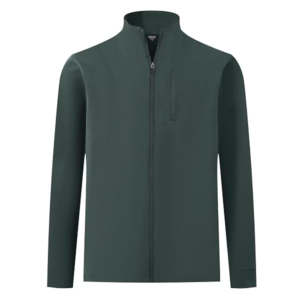 MAELREG Mens Full Zip Up Jacket Casual Stand Collar Lightweight Golf Softshell Windbreaker Jacket for Men 5 Pockets