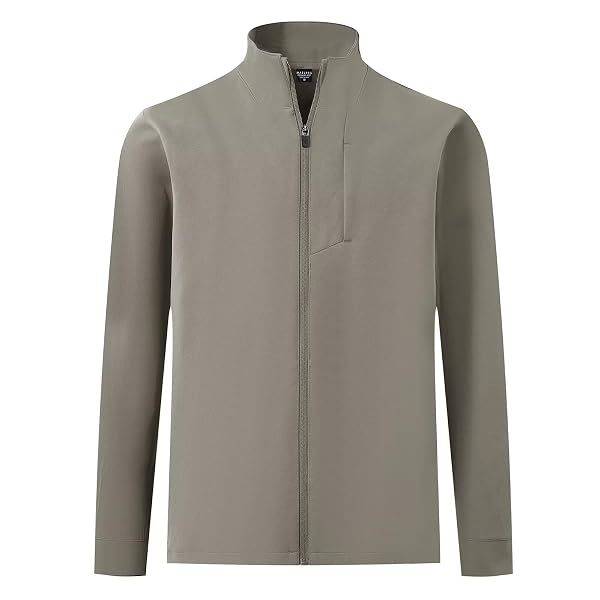 MAELREG Mens Full Zip Up Jacket Casual Stand Collar Lightweight Golf Softshell Windbreaker Jacket for Men 5 Pockets
