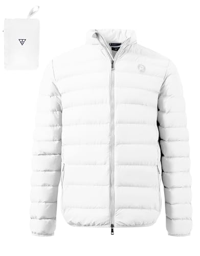 M MAELREG Mens Puffer Jacket Lightweight Golf Packable Coats Water-Resistant Windproof Insulated Down Winter Jackets for Men White Large