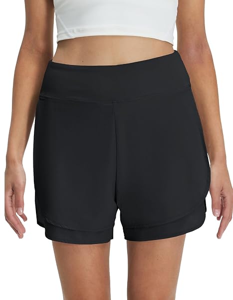 M MAELREG Women's 2 in 1 Golf Shorts 4" Inseam, High Waisted Tennis Running Athletic Spandex Underneath Liner 3 Pockets