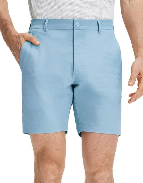 M MAELREG Golf Shorts Men 7 Inch 5 Pockets Cotton Blend Water-Resistant Flat Front Flex Solid Casual Mens Dress Shorts