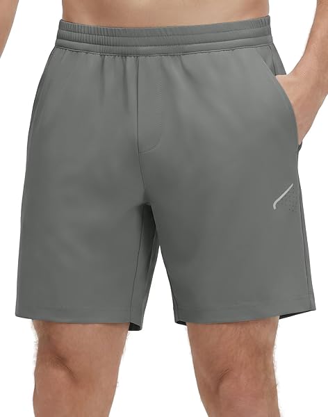M MAELREG Men's Athletic Running Shorts Quick Dry 7" Elastic Waist Lightweight Sports Gym Workout Shorts with Zipper Pockets