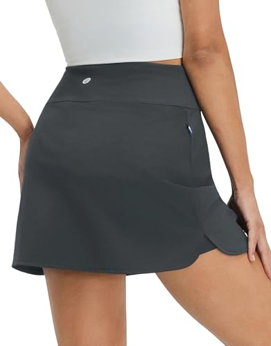 M MAELREG Womens Tennis Skirt High Waisted Athletic Mini Lined A Line Skort with 3 Pockets Nylon Stretchy Workout Golf Skirt Dark Grey X-Large