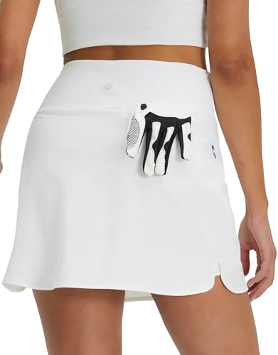 M MAELREG Womens Tennis Skirt High Waisted Athletic Mini Lined A Line Skort with 3 Pockets Nylon Stretchy Workout Golf Skirt White X-Small