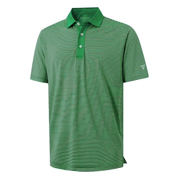M MAELREG Golf Shirts for Men Moisture Wicking Dry Fit Striped Polo Performance Sport Mens Polo Shirts Short Sleeve