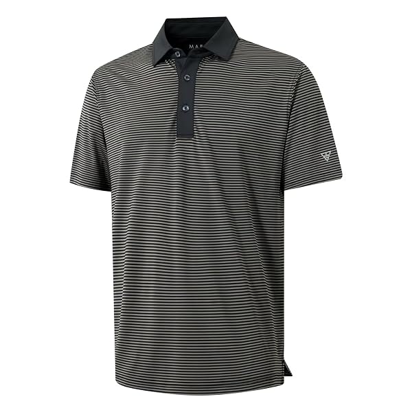 M MAELREG Golf Shirts for Men Moisture Wicking Dry Fit Striped Polo Performance Sport Mens Polo Shirts Short Sleeve