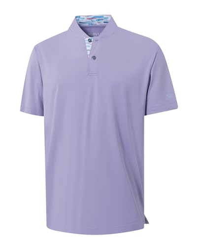 M MAELREG Mens Golf Shirts Collarless Performance Dry Fit Moisture Wicking Casual Solid Short Sleeve Henley Shirts for Men