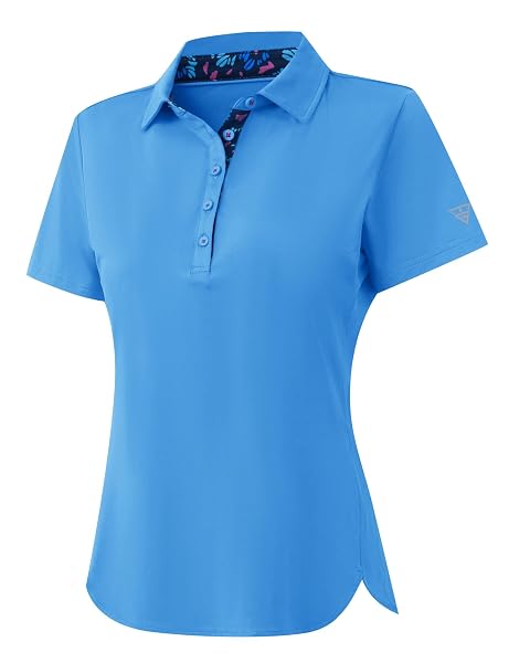 M MAELREG 5-Button Polo Shirts for Women Stretch Dry Fit Performance Lightweight Contrast Collared Golf Shirts Short Sleeve