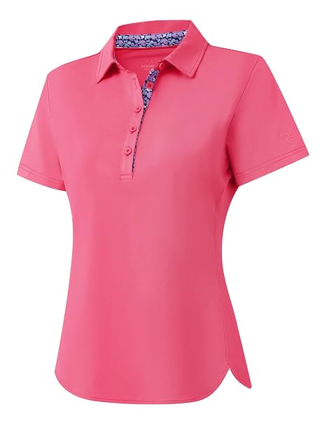 M MAELREG 5-Button Polo Shirts for Women Stretch Dry Fit Performance Lightweight Contrast Collared Golf Shirts Short Sleeve