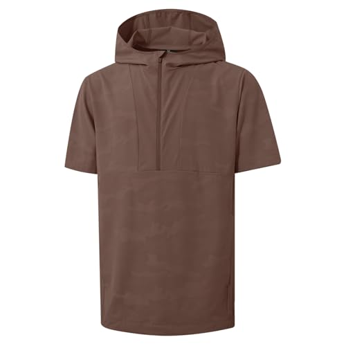 M MAELREG Short Sleeve Hoodies For Men Pocket Water-Resistant Embossed Patterned Golf Lightweight Hoodie Men Sweatshirts